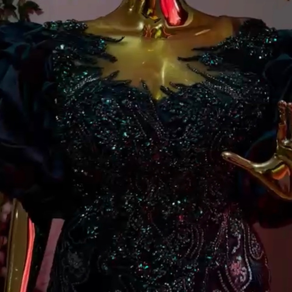 Custom-made emerald green dress